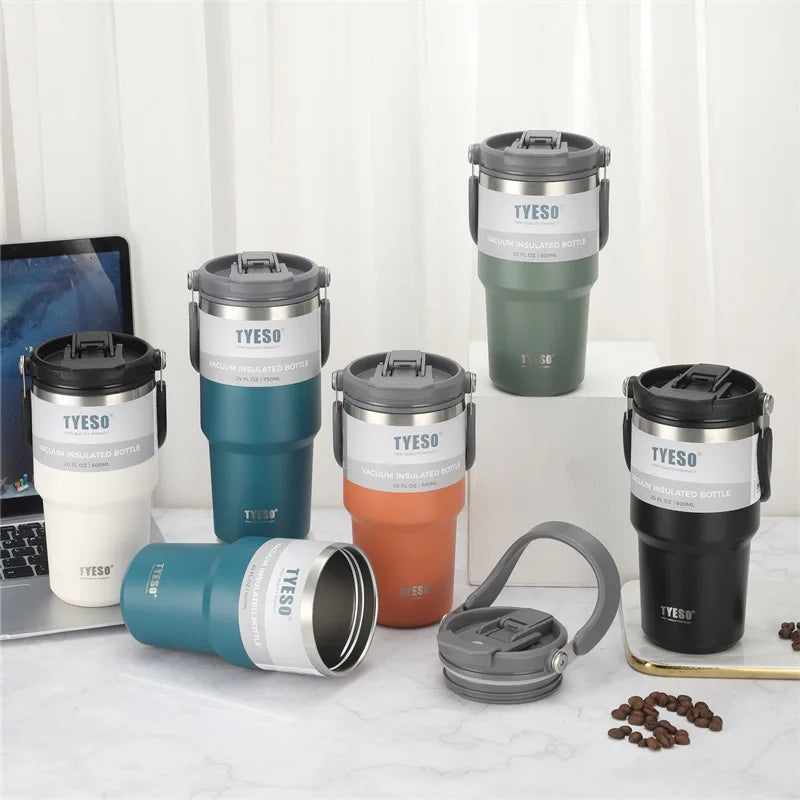 Tyeso 600ml 900ml 1200ml Tumbler Coffee Cup Stainless Steel Vacuum Thermal Insulated Iced Mug Cold Storage Large Capacity Flask