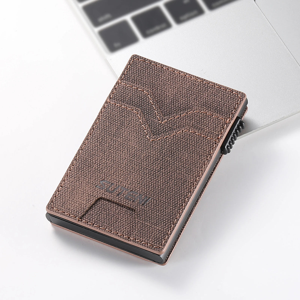 SUTENI Faux Leather Card Slot Wallet Flip Cover Unisex Card Box Pressing The Button Automatically Ejects The Card