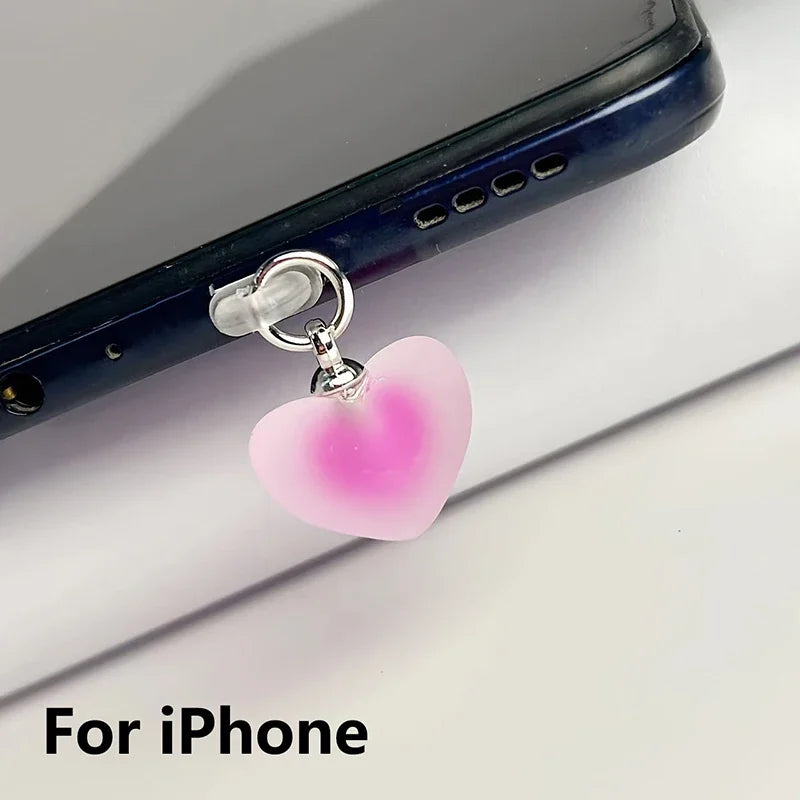 Gradient Heart Shaped Phone Dust Plug Pendant, Heart-Shaped Pendant Suitable for IPhone/Type-C Universal Phone Accessories