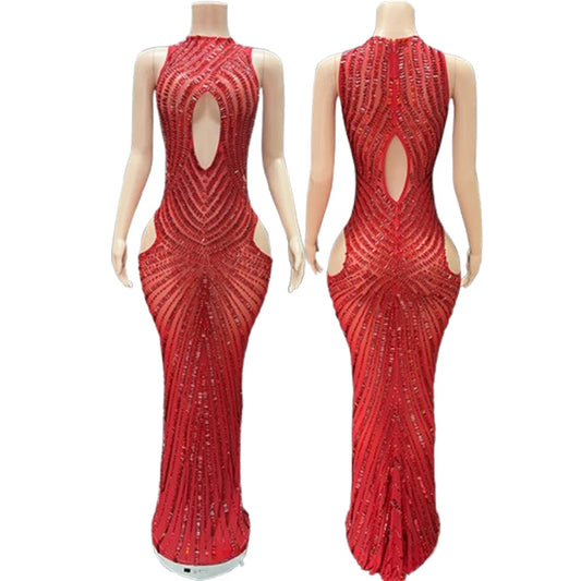 2025 Classic Red White Temperament Dress Birthday Party Light Luxury Model Catwalk Performance Dress Robe Femme Chic Et Élégante