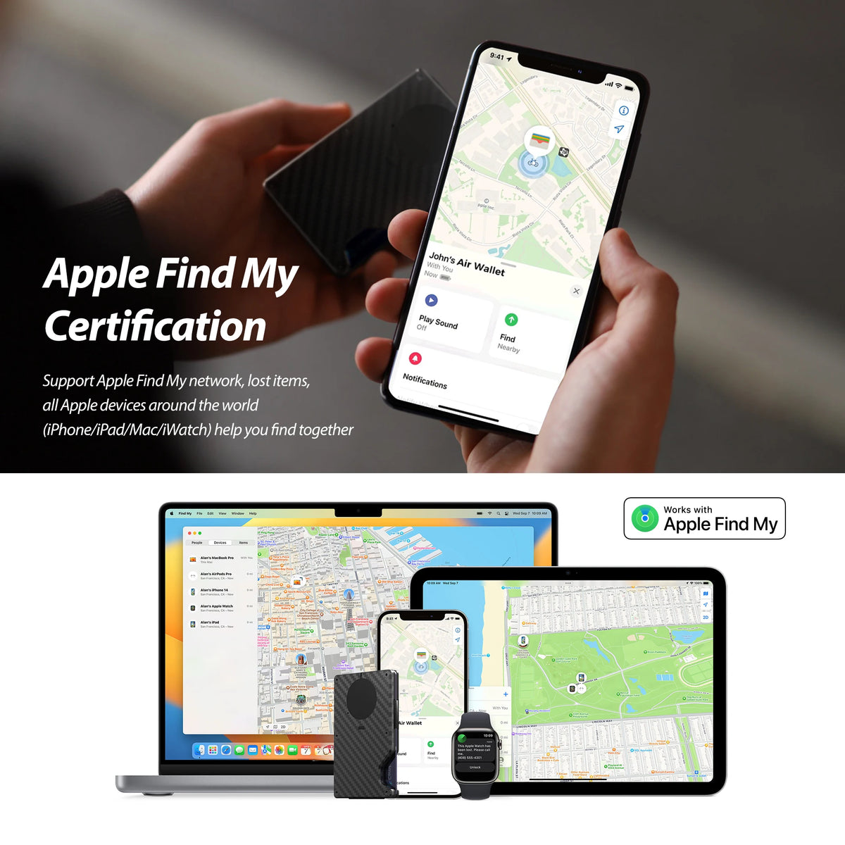 Wallet With Built In Airtag Chip, Rfid Blocking Credit Card Holder, Slim Wallet For Men, Compatible With Apple Find My ios Only