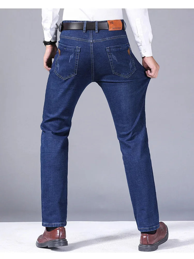 Men Fashion Straight Jeans Men New Stretch Slim Fit Pants Comfortable Soft Business Denim Trousers Male Brand Clothing
