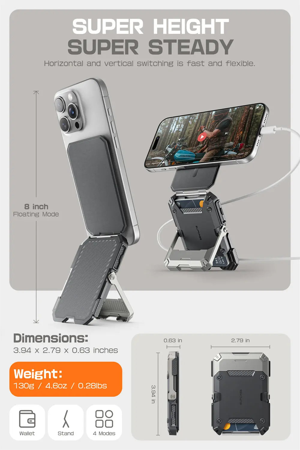 Magnetic Tripod Phone Stand Credit Card Holder for iPhone 16/15/14/13/12 SUPCASE Adjustable Phone Stand Compatible with MagSafe