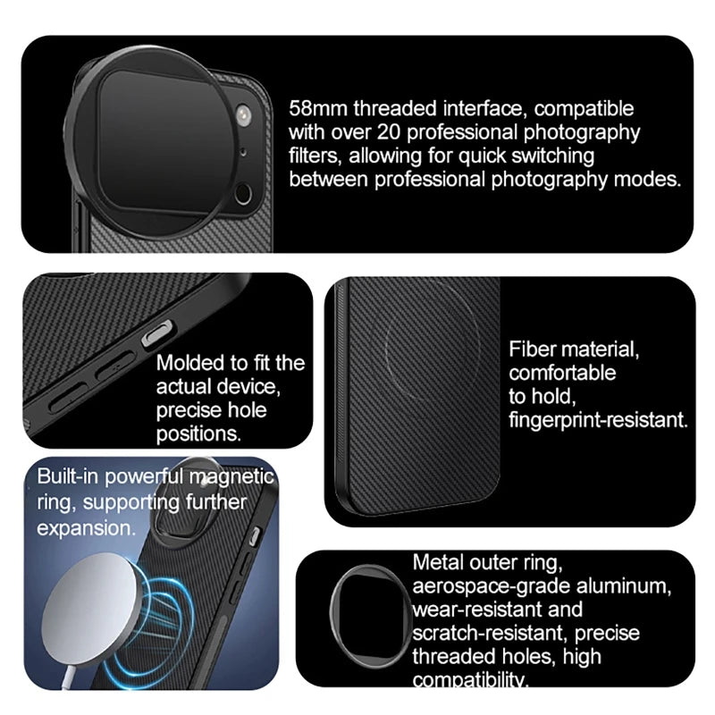 4 in 1 58mm Filter Set for iPhone 17 Pro/Pro Max With Universal CPL UV ND8 Starling Filter Magnetic Wireless Charging Phone Case