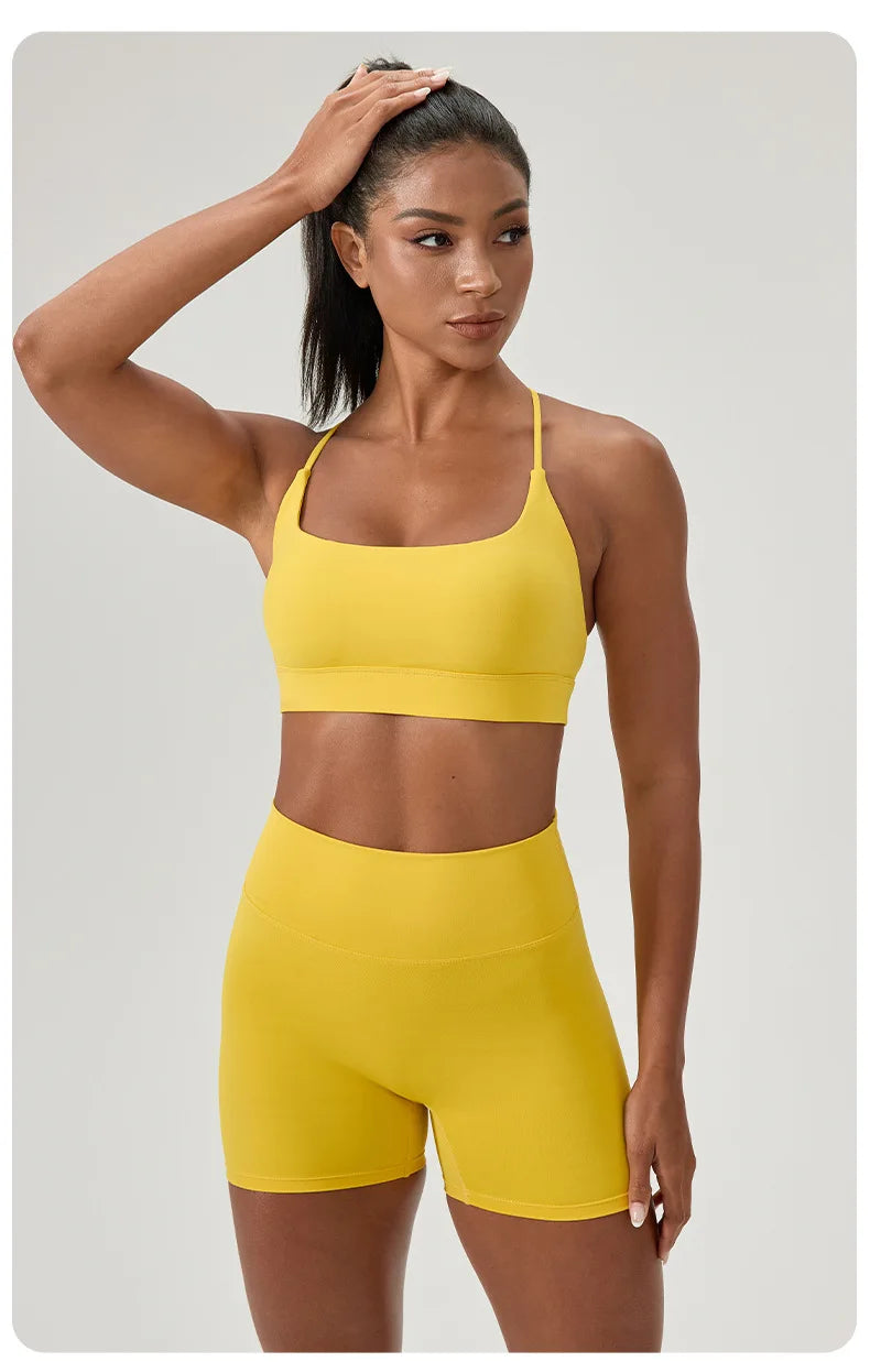 Yoga suit set, sexy back, sports bra, high waist, hip lifting, tight shorts, running and fitness two-piece set Women' Yoga sets