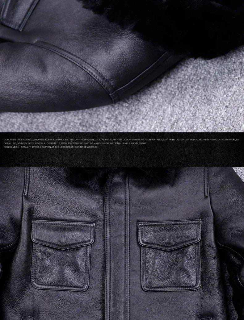 Mens Real Fur Coat Winter Warm Men Fur Coats Genuine Leather Motorcycle Jacket Natural Leather Fur Manteau Homme SGG1109