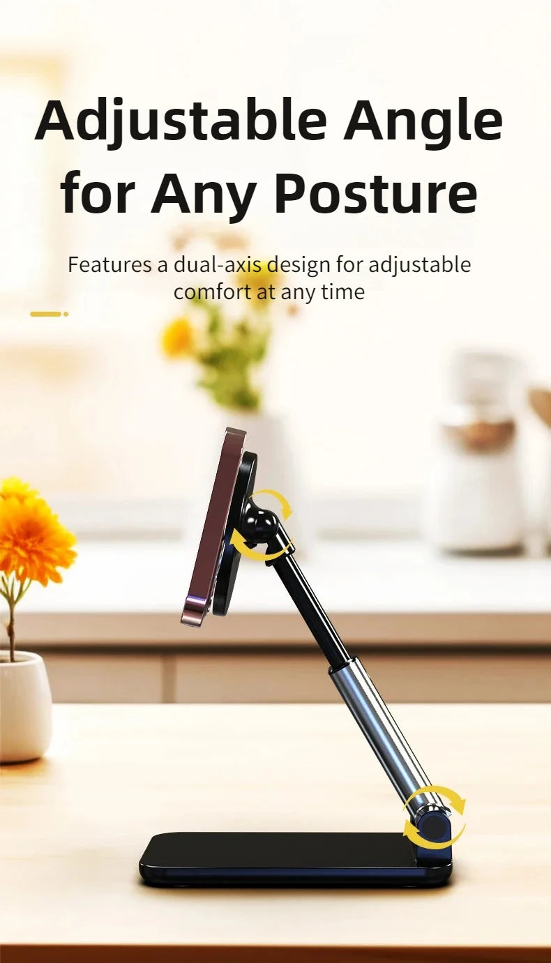Magnetic Flexible Adjustable Phone Stand Foldable Portable Desktop Mount Holder for All Smartphones with Tight Clip Accessories
