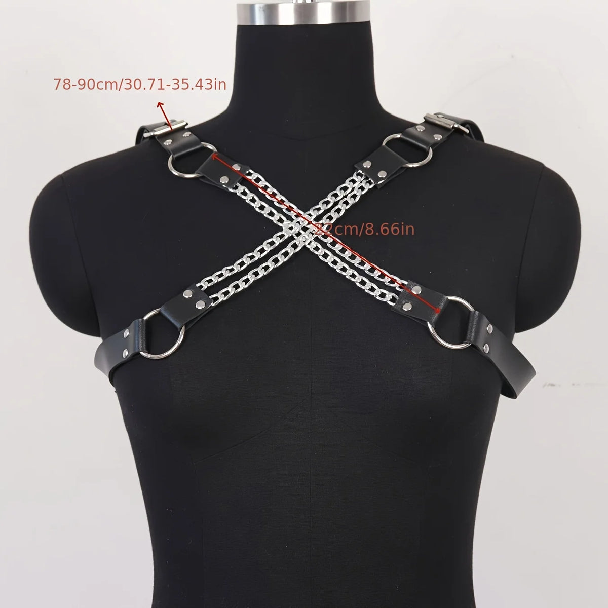 Men's Adjustable PU Leather Body Harness with Chain Tassels - Fashionable Black Chest Belt for Parties, Performances