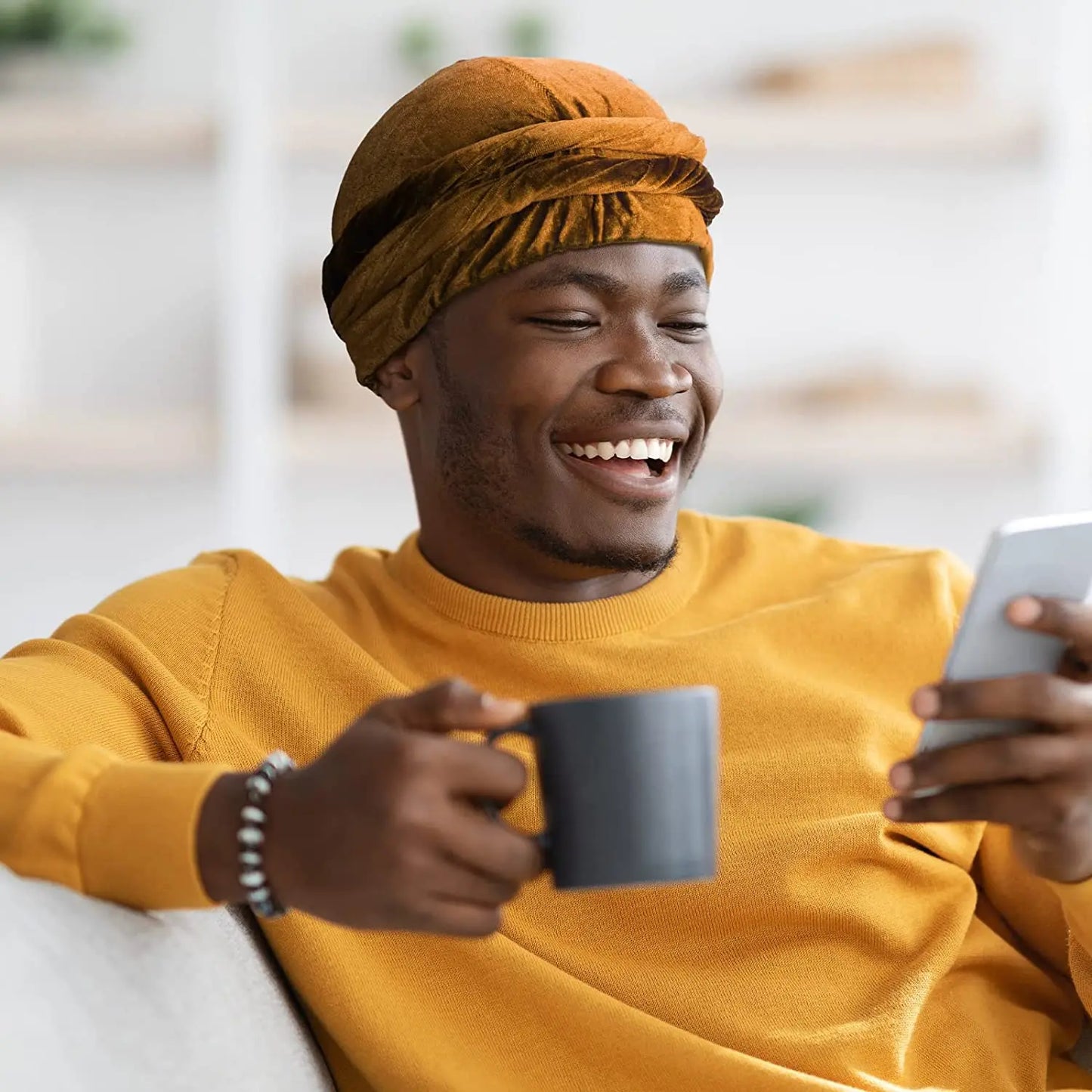 Samt-Halo-Turban für Männer, mit Satin gefütterte Turbane, weich gedrehtes Kopftuch, seidig gefütterte Durags, Street-Hip-Hop-Mütze für Männer