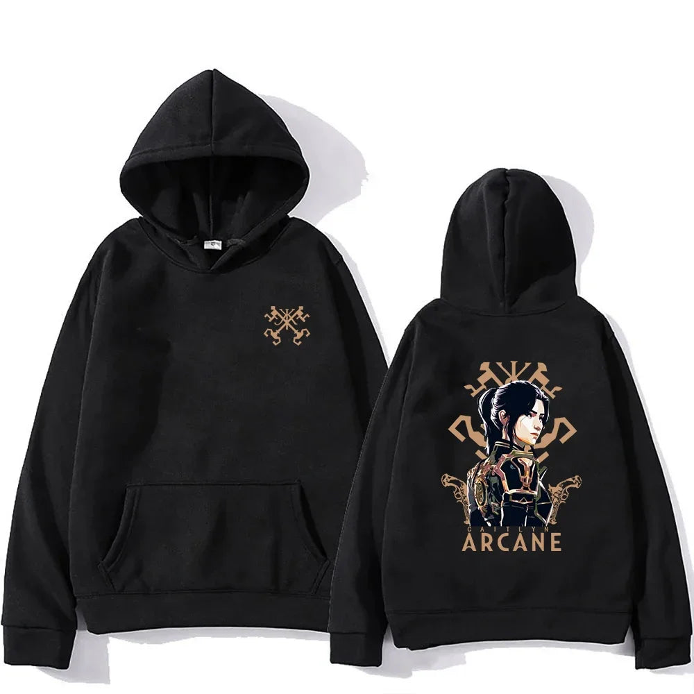 Arcane 2 Caitlyn Hoodie  Anime womens Hoodies Harajuku Aesthetic Winter Fleece Pullover Sweatshirt for
