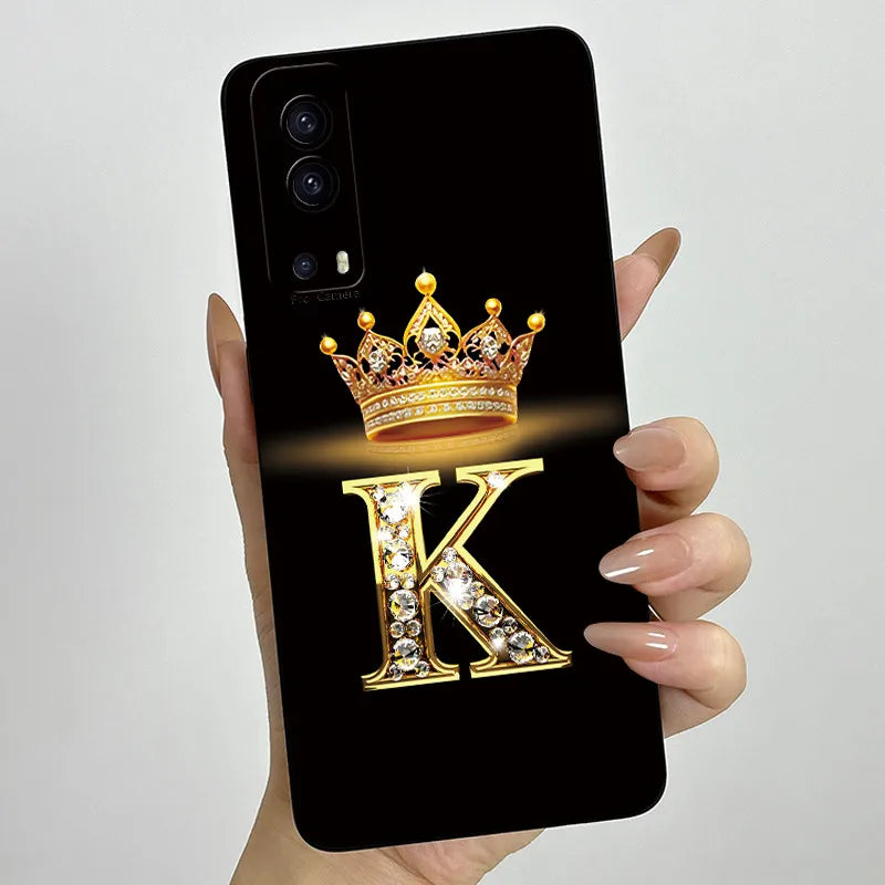 For Vivo Y72 5G V2041 Case Crown Letters Liquid Silicone Soft Phone Cases For Vivo Y52 5G V2053 Y72 Camera Protection Back Cover