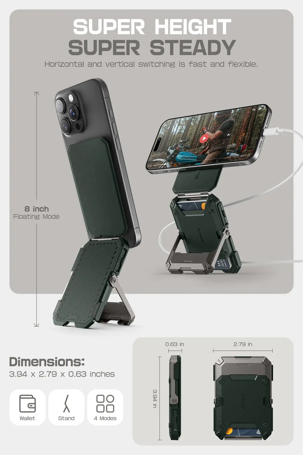 Magnetic Tripod Phone Stand Credit Card Holder for iPhone 16/15/14/13/12 SUPCASE Adjustable Phone Stand Compatible with MagSafe