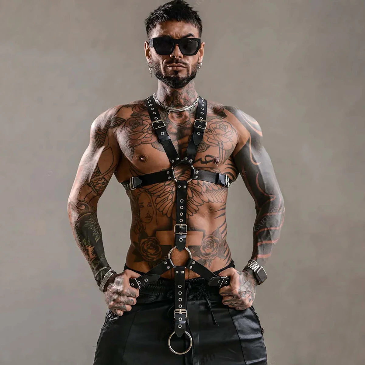 Men Sexy Leather Vest Bondage Lingerie Gay Harness Adjustable Body Chest Harness Full Body Strap Belt Exotic Accessorie