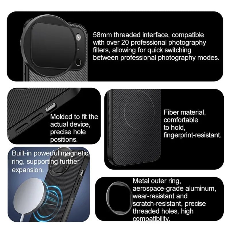 4 in 1 58mm Filter Set for iPhone 17 Pro/Pro Max With Universal CPL UV ND8 Starling Filter Magnetic Wireless Charging Phone Case