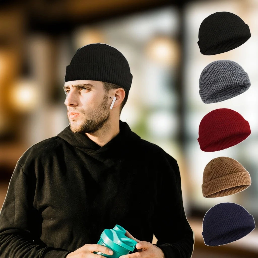 Winter Thermal Knitted Beanie Cap Warm Skull Roll Up Cuffed Hat for Outdoor Sport Running Cycling