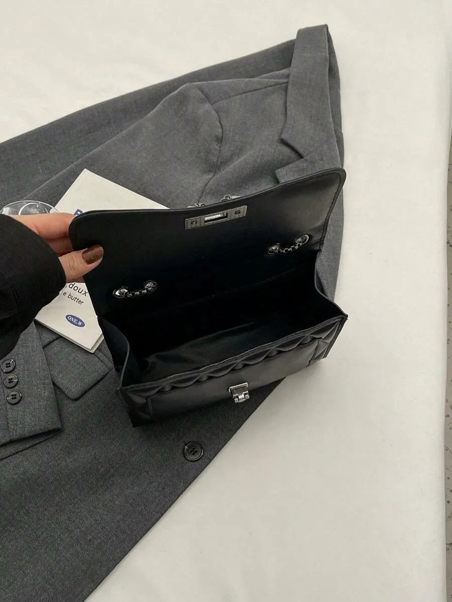 1 simple and stylish diamond grid crossbody bag, metal chain shoulder bag, suitable for women's daily leisure use-ll