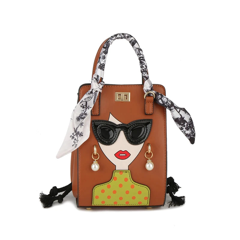 2024 Brand Beauty Glasses Handbags for Women High Quality PU Shoulder Bag Cute Scarf Purses and Crossbody Bag