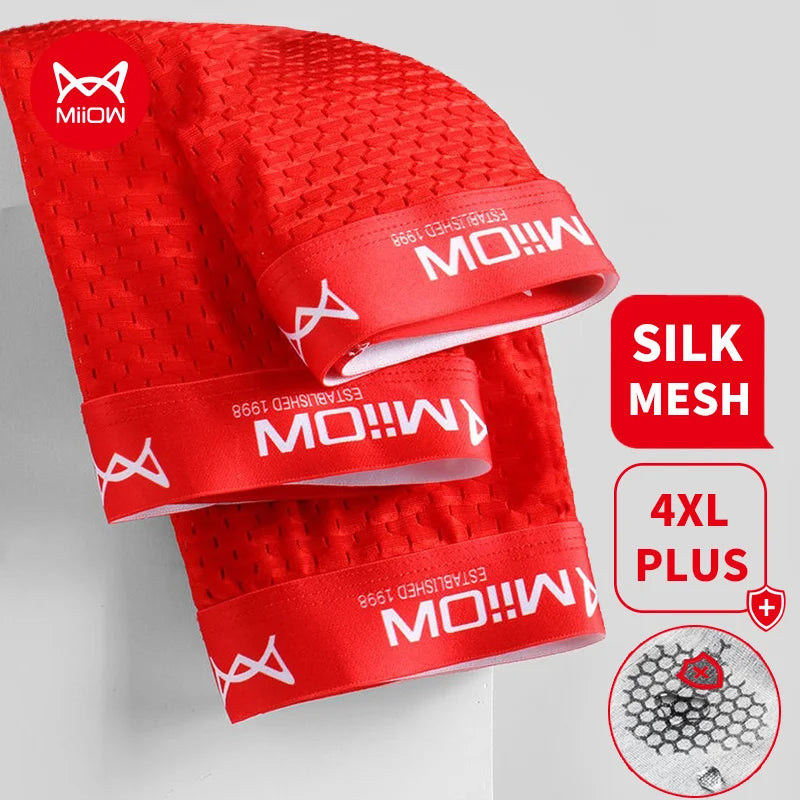 MiiOW 3Pcs Sexy Mesh Men Boxer Underwear Graphene Antibacterial Male Panties Ice Silk Underpants Breathable 4XL Boxershort 2022