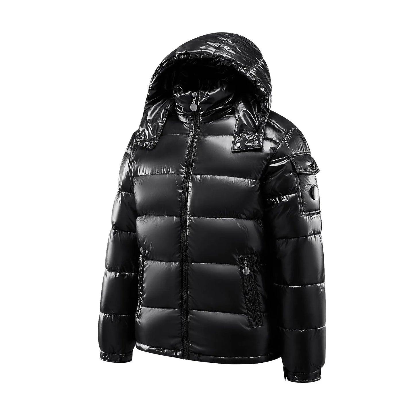Black Shiny Padded Jacket Unisex Couple Plus Size Hooded Fleece Thickened Coat Winter Streetwear