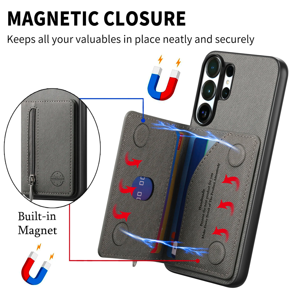 Zipper Cards Wallet Leather Phone Case For Samsung Galaxy S26 S24 S23 S22 Ultra Plus S23 S26 S25FE Purse Card Holder Stand Cover