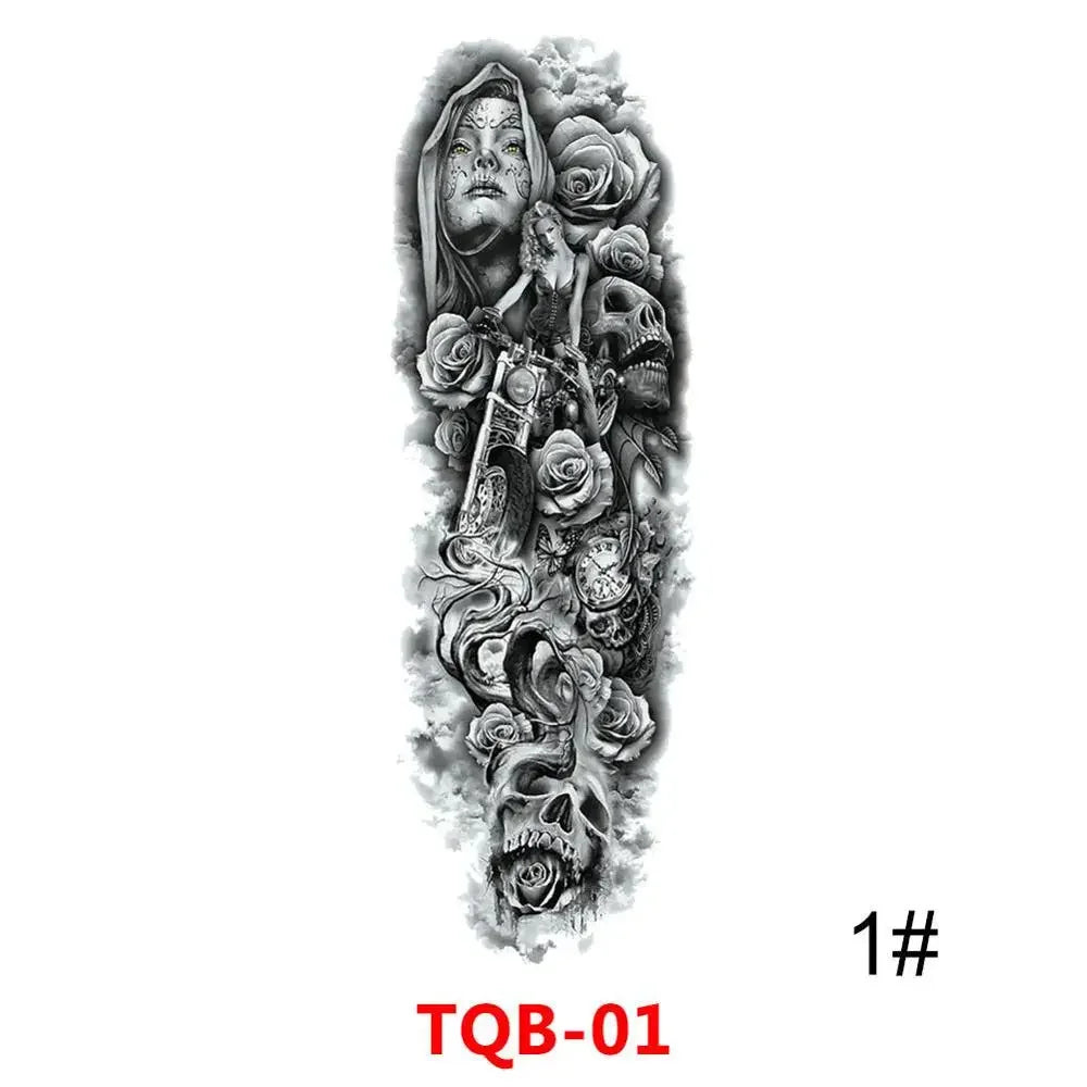 Waterproof Temporary Tattoo Sticker Full Arm Large Skull Old School Tatoo Stickers Flash Fake Tattoos for Men Women