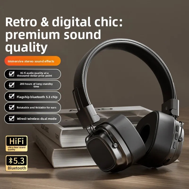 Shoumi Hifi Wireless Headphones Bluetooth Earphones Large Headset Helmets with Mic Support TF-Card Mp3 Play display screen
