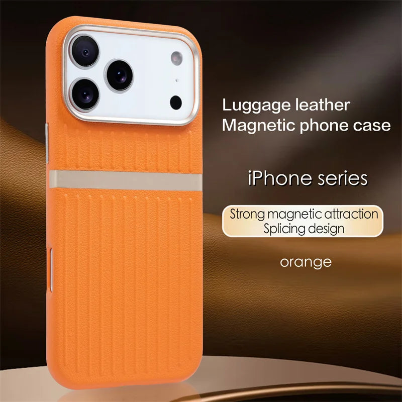 Business Luggage Leather Magnetic Case For iPhone 17 16 15 14 13 Pro Max 17Air For MagSafe Wireless Charging Fashion Cover Funda