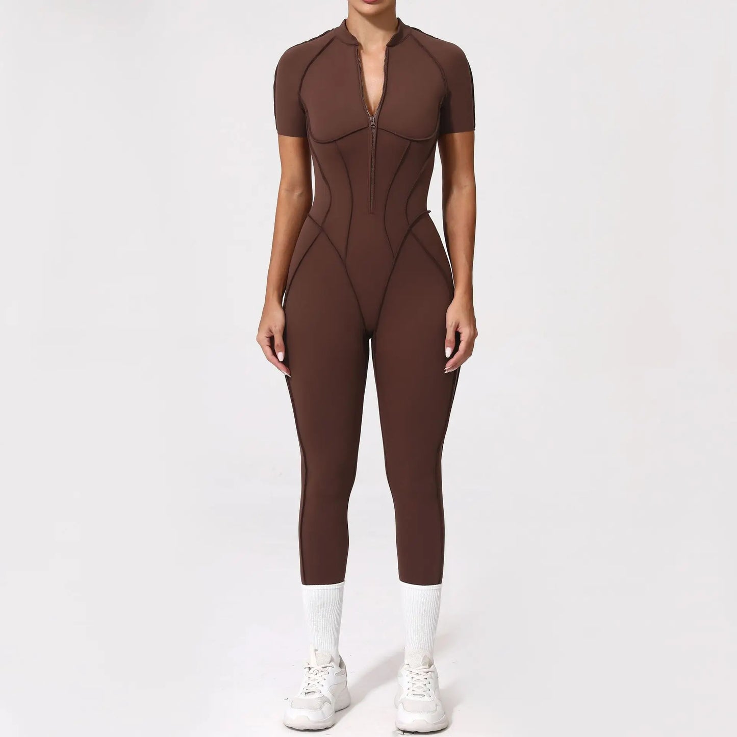 Women's Tracksuit Gym Workout Sports Clothes Outfit Zipper Jumpsuit Yoga Fitness Overalls Set Open Back Bodysuits Suit for Women