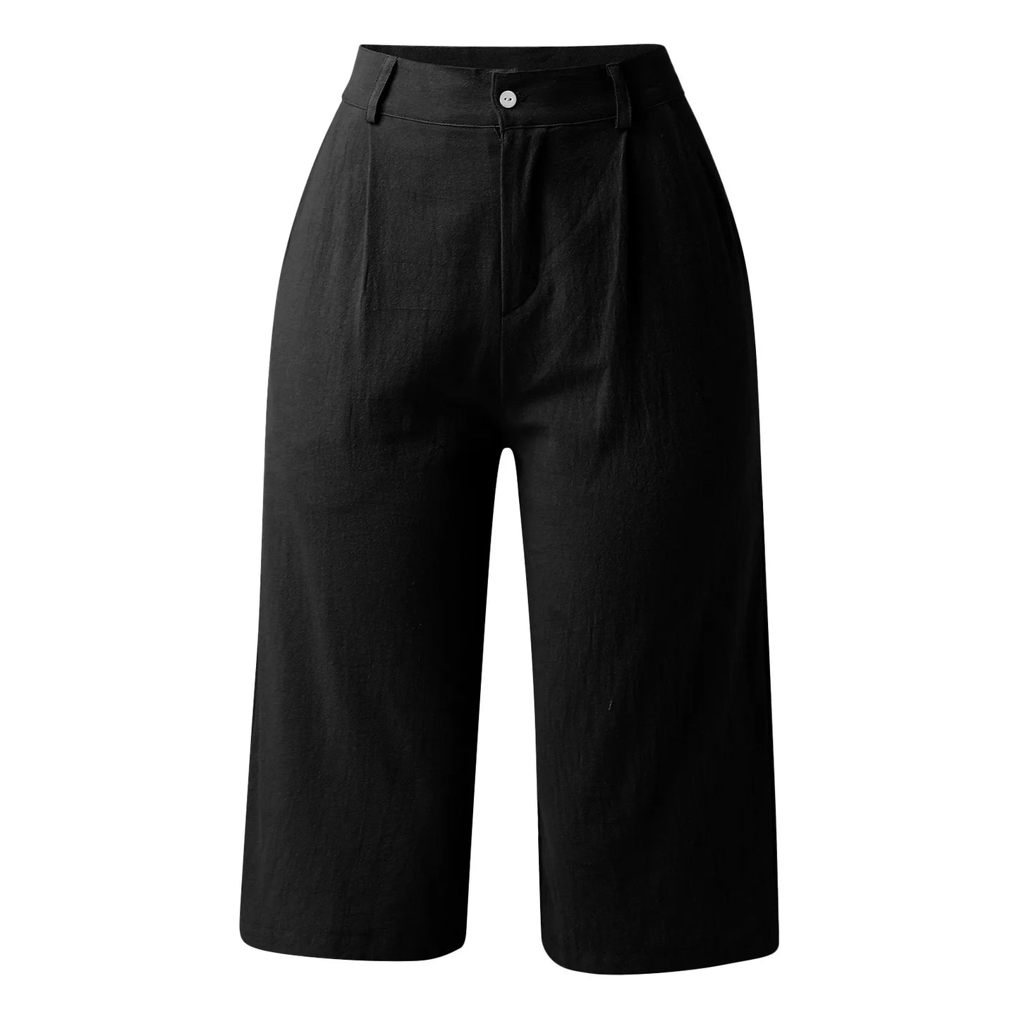 Cotton Linen Summer Women'S Shorts High Waist Knee Length Straight Office Lady Elegant White Black Casual Short Pants (No Belt)