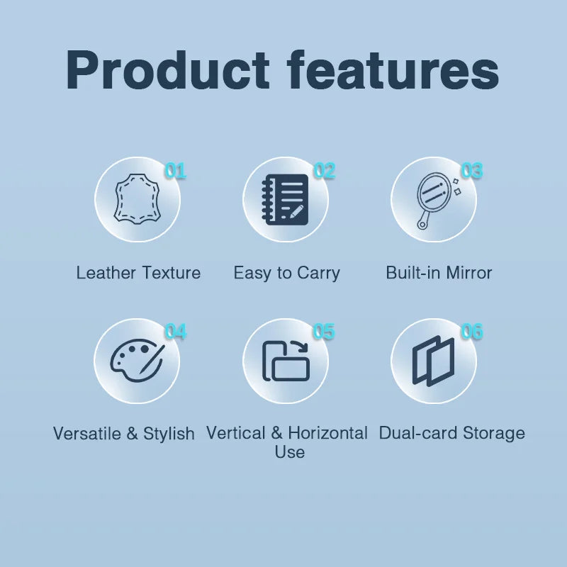 Thin Leather Wallet Magnetic Cellphone Card Holder For IPhone 16 15 14 13 18 17 Pro Max For Magsafe Bring Your Own Makeup Mirror