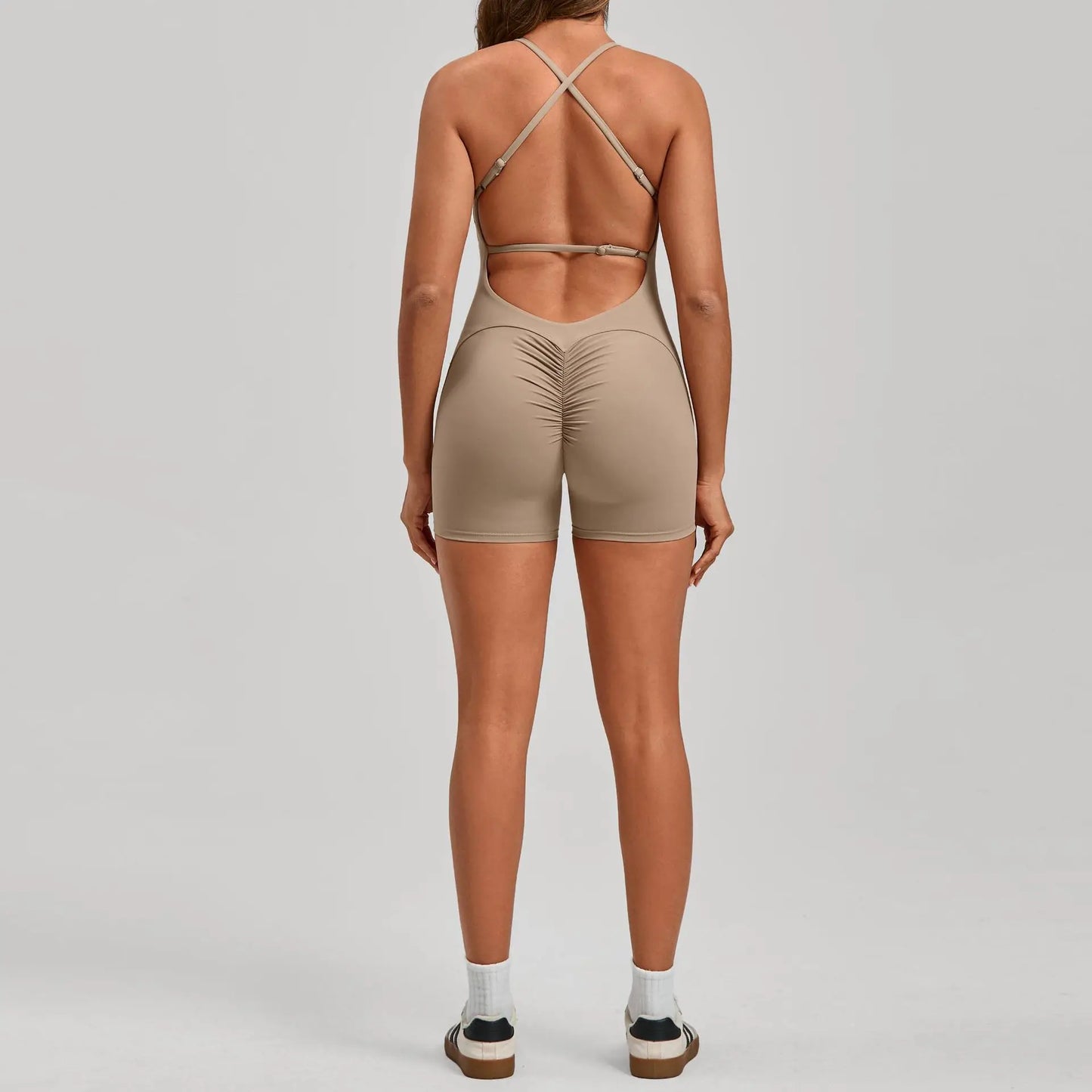 Gym Workout Clothes Backless One-Piece Yoga Suit Tight-Fitting Sports Bodysuit Fitness Suit Adjustable Shoulder Strap Jumpsuit