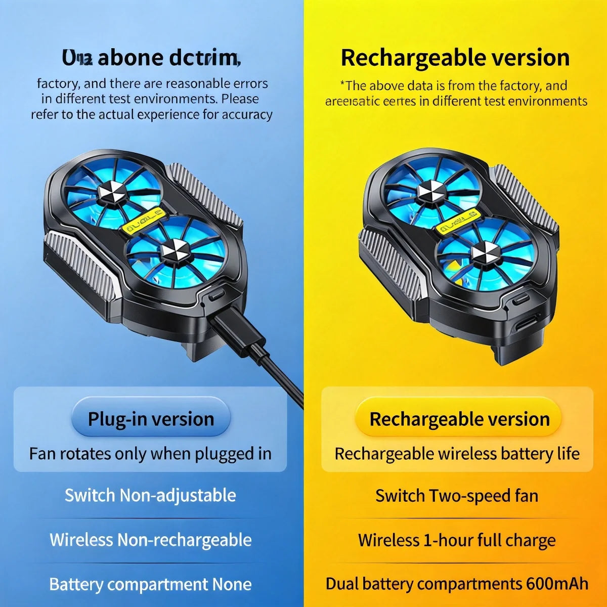 Wireless Phone Back Clip Cooler 600mAh Rechargeable Battery Dual Silent Cooling Fan Portable Gaming Radiator Universal