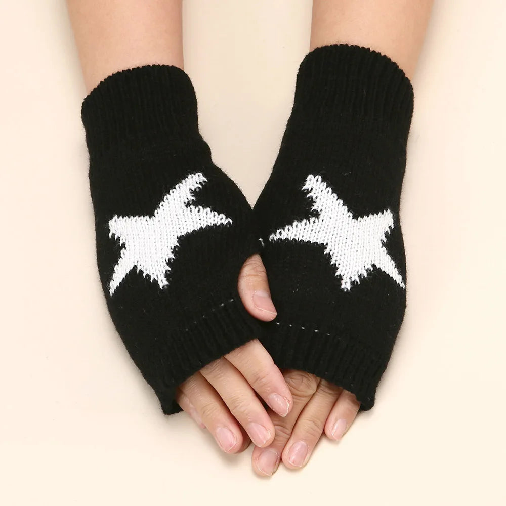 2024 Punk Y2K Gestrickte Wollhandschuhe für Männer Frauen Pentagramm Halbfinger Warme Weiche Fäustlinge Weiche Stern Hand Fingerlose Handschuhe