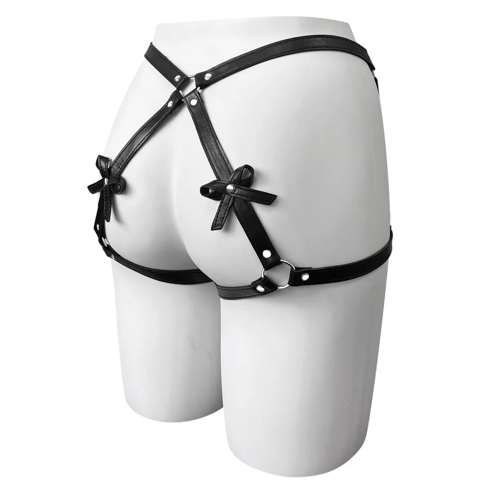 Sexy Bow PU Leather Harness Woman Thigh Garter Sword Belt Butt Wear Suspender Bdsm Bondage Lingerie Waist To Leg Adult