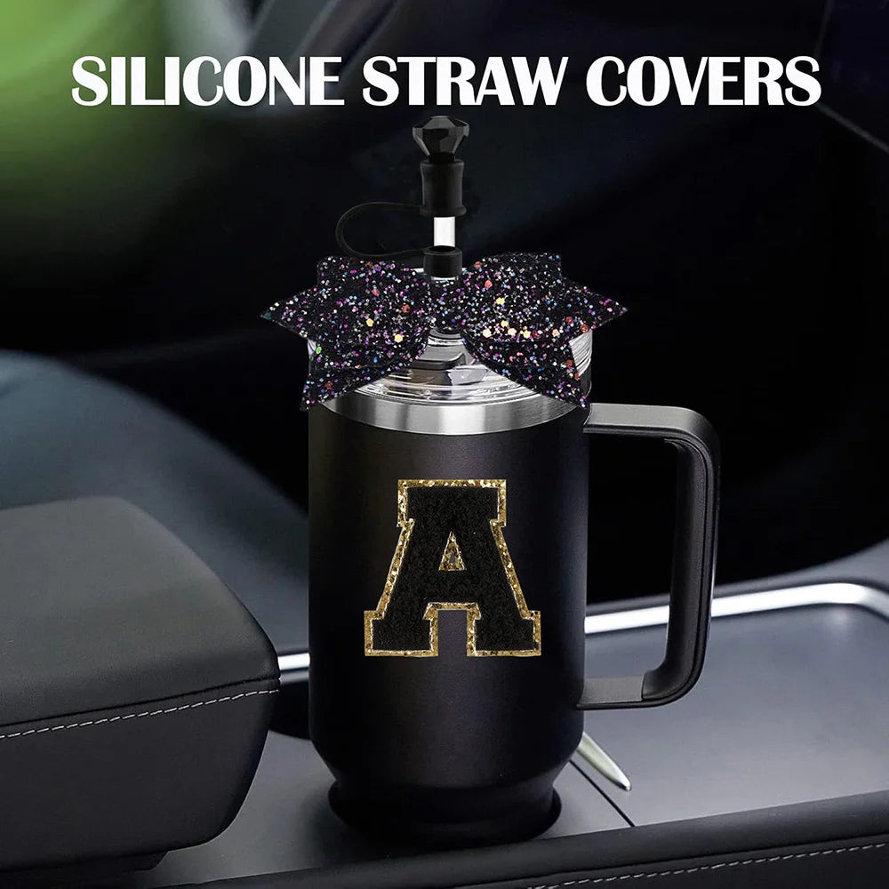 5pcs Accessories Set for Stanley 30oz 40oz Tumbler Cup Including 10mm Diamond Straw Cover Topper Bow Ties Initial Sticker