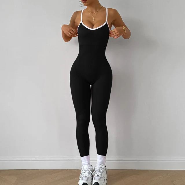 Seamless Yoga Jumpsuit Women Gym Set Spaghetti Strap Leisure Workout Gym Leggings Padded Bra One-piece Fitness Bodysuits