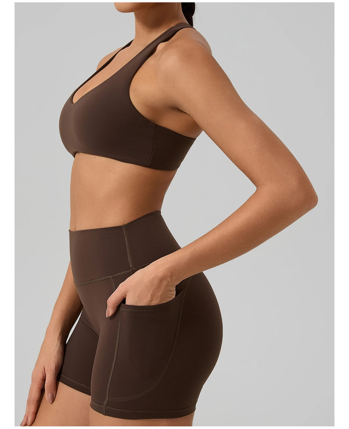 Hearuisavy Fitness Set 2Pcs Women Gym Sports Bra Running Sports Shorts With Pockets High Impact Breathable Racerback Yoga Tops