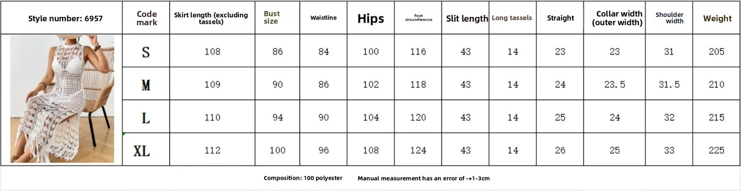 Casual Ladies Beach Skirt Hollow out Floral Print Long Dress Waist Cinched Fringed Sandy Coastline Women's Fashion Outerwear