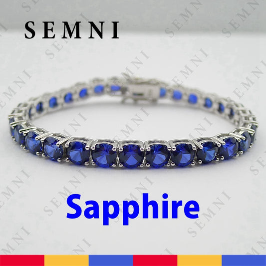 SEMNI 5mm Lab Sapphire Ruby Tennis Bracelet for Women 100% S925 Sterling Silver Fine Jewelry Birthday Party Gift Gold Color