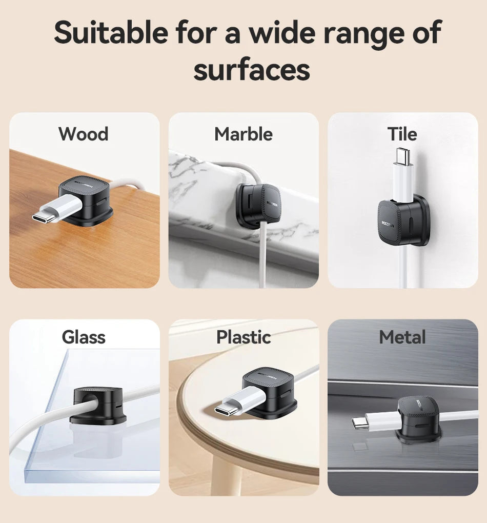 Rocoren Magnetic Cable Sorting Desktop Self Adhesive Cable Clamp Adjustable Cable Management Clamp for Earphone Cable Data Cable