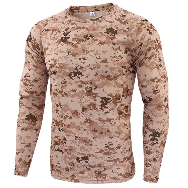 New Long Sleeve T shirts Men Outdoor Tactical Training Camouflage T-shirt Quick Dry Camo Tshirt Hunting Hiking Camping Tee Shirt