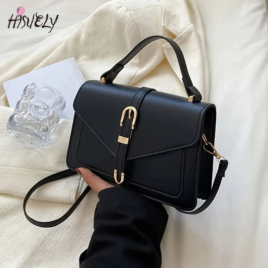 Fashionable Minimalist Crossbody Bag with Top Handle Flap for Women Solid Color Square Purse with Simple Design Shopper Purses