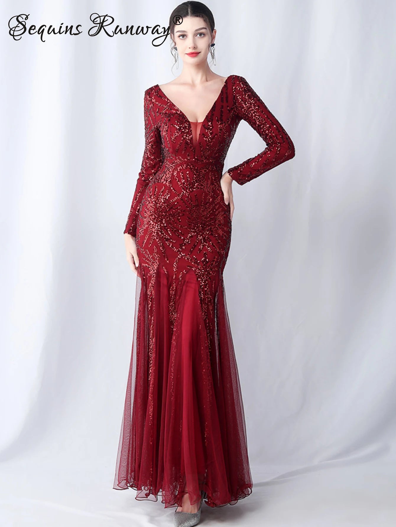 Sexy backless maxi sequin summer dress women elegant luxury mesh wedding party dresses woman long sleeve evening dresses vestido