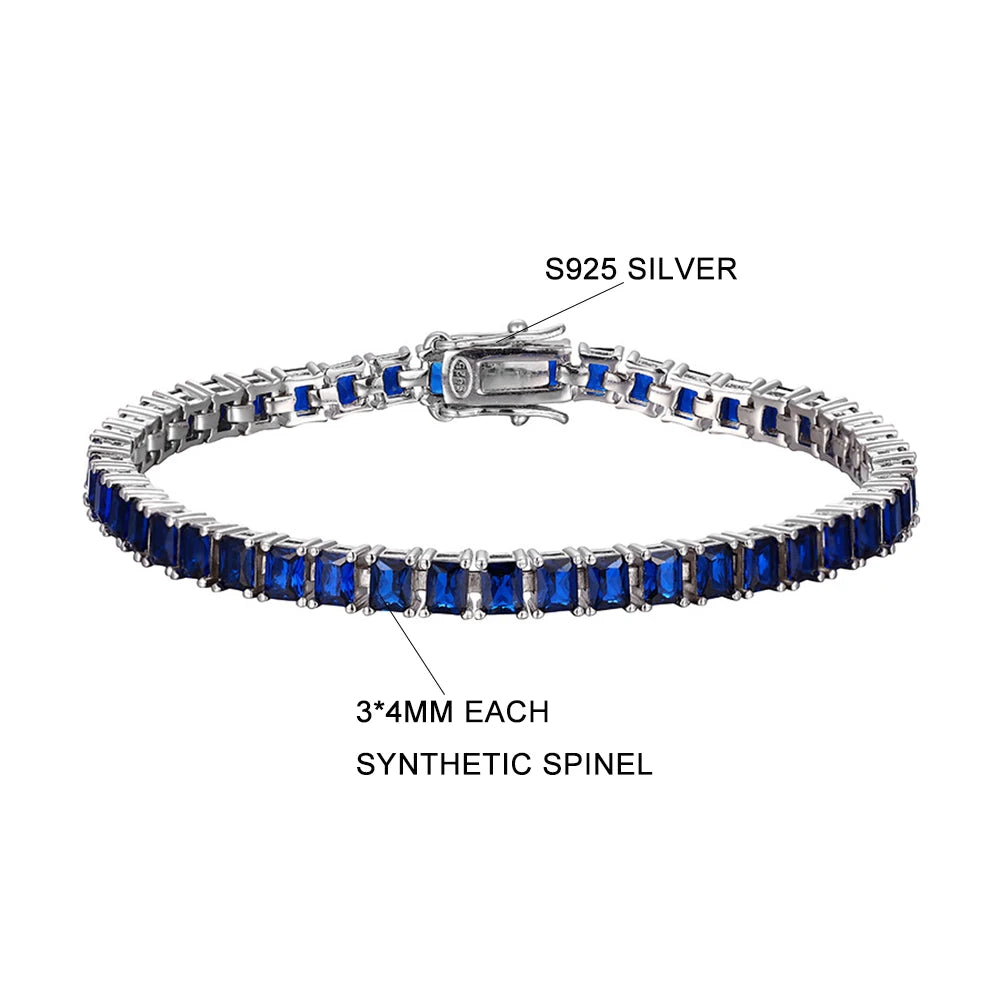 TEMGF Synthetic Spinel Bracelet S925 Silver for Women Men Simple Sparkling Fine Jewelry Couple Birthday Fashion Surprise Gifts