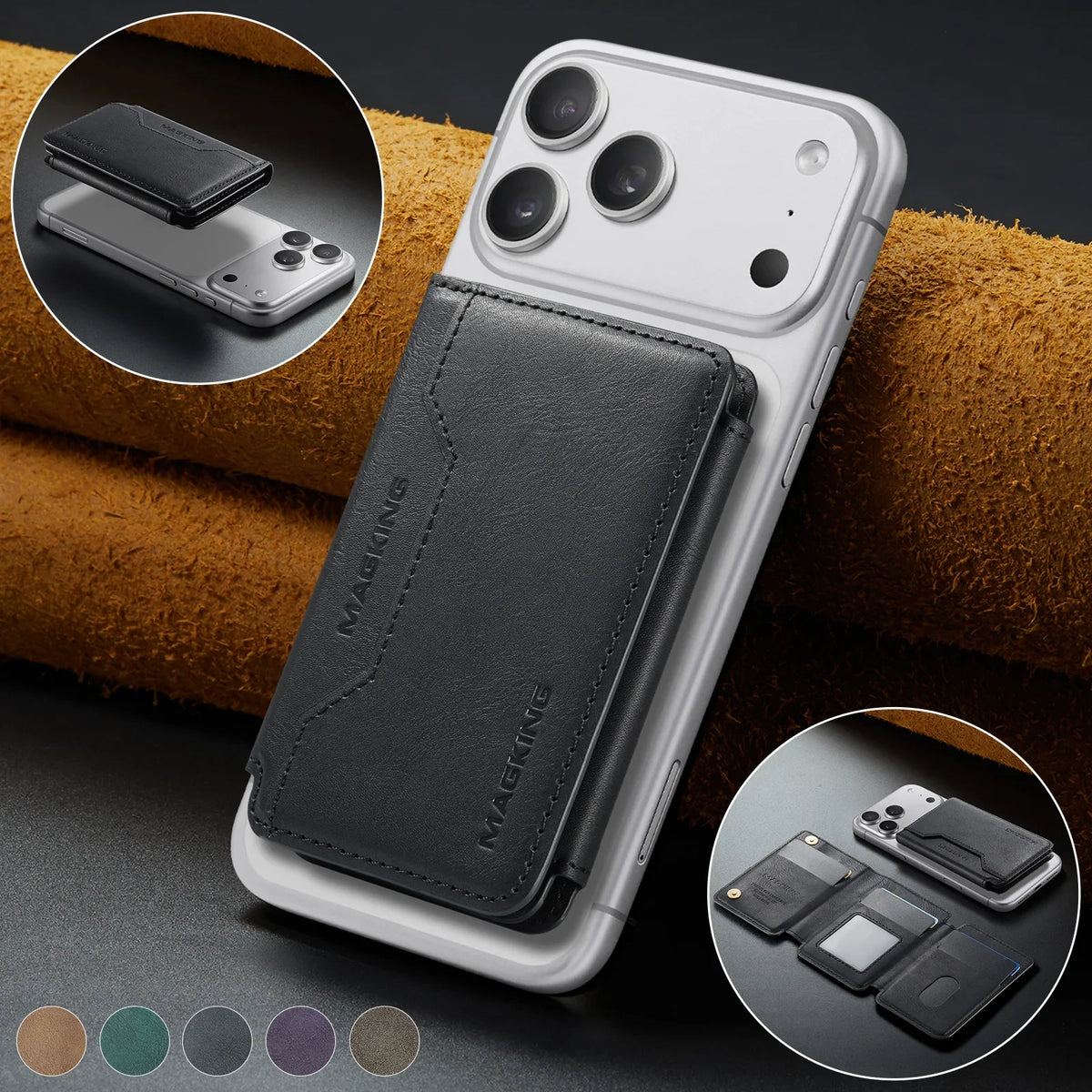 For IPhone 18 13 14 15 16 17 Pro Max Plus For Magsafe Leather Wallet Magnetic Cellphone Card Holder Multi-Card Slot Mini Wallet