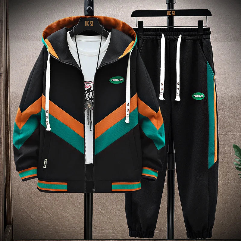 Spring Autumn Men's Sets Korean Fashion Joggers Suit Men Casual Men patchwork Streetwear Hooded Tracksuit Men Two Piece Set