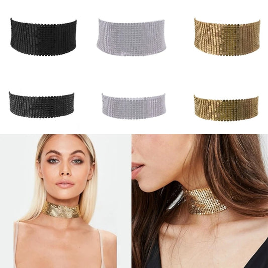Frauen Strass Halsband Halskette Glänzend Breite Kristall Kragen Kette Weibliche Mädchen Einfarbig Party Club Bling Halskette Schal