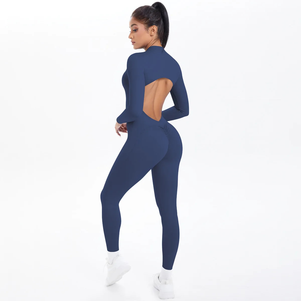 Women's Seamless Yoga Jumpsuit - Front Zip Open Back Breathable One-Piece Bodysuit for Gym Running Fitness Workout