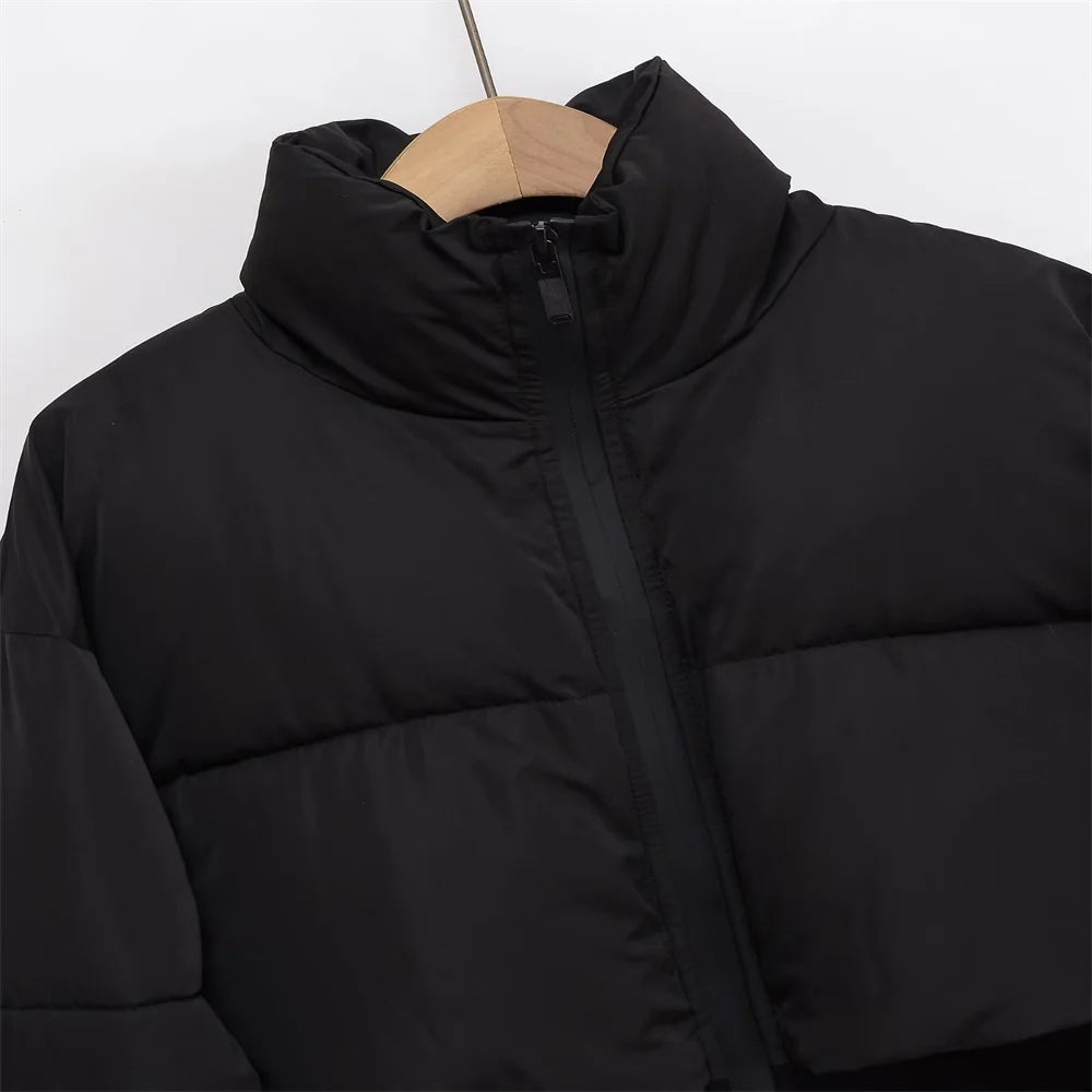 Autumn new women's clothing European and American style stand up collar zipper splicing short cotton jacket