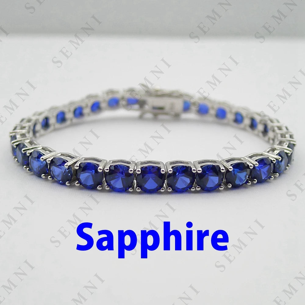 SEMNI 5mm Lab Sapphire Ruby Tennis Bracelet for Women 100% S925 Sterling Silver Fine Jewelry Birthday Party Gift Gold Color
